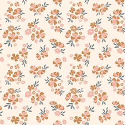 Vintage Ditsy Floral Pattern. Floral Vector Seamless Background In Beige, Brown And Pink. Flower Print For Textile, Fashion, Home Decor, Wallpaper, Gift Wrap.