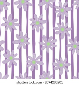 Vintage ditsy flower seamless pattern on stripe background. Cute chamomile print. Floral ornament. Pretty botanical backdrop. Design for fabric , textile print, surface, wrapping, cover.