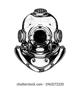 Vintage Diver Helmet Hand Drawn Vector Illustration
