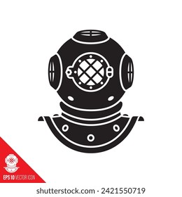 Vintage diver's helmet vector glyph icon for Cousteau Day on June 11