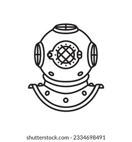 Vintage diver's helmet vector line icon for Cousteau Day on June 11