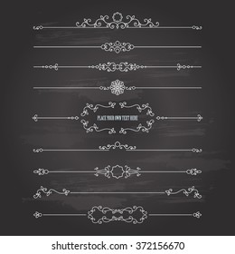 Vintage Divider Set On Chalkboard Background. Calligraphic Design Elements.