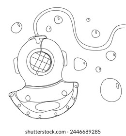 Vintage diving helmet in continuous one line art style. Simple vector illustration