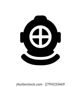 Vintage Diving Helmet Icon Containing Deep Sea Equipment, Underwater Exploration Theme, and Marine Atmosphere
