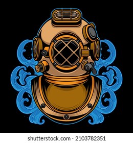 Vintage Diving Helmet Logo, Vector EPS 10