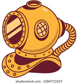 Vintage diving helmet vector cartoon illustration isolated on a white background.