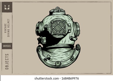 Vintage diving helmet Vector illustration - Hand drawn