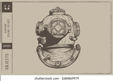 Vintage diving helmet Vector illustration - Hand drawn - Out line