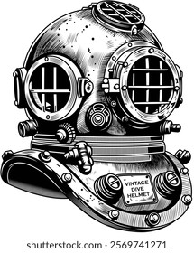 Vintage diving helmet Vector illustration.