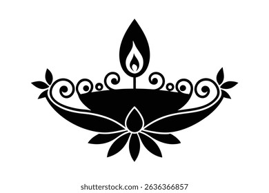 vintage diya with intricate flower pattern border .eps