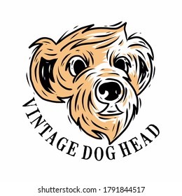 Vintage dog head line art drawing vector