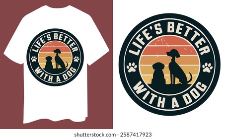 Vintage Dog Lover Badge T-Shirt Design – Life’s Better with a Dog