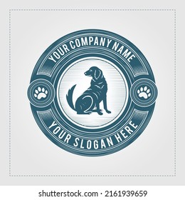 Vintage dog retro logo design. Dog vintage style logo with premium quality badge.