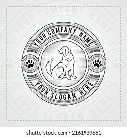Vintage dog retro logo design. Dog vintage style logo with premium quality badge.