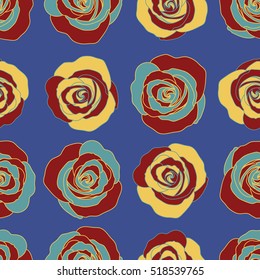 Vintage dog rose pattern. Flower background. Abstract blue and yellow roses sketch. Flower card with dog rose. Hand drawn background with dogrose flowers. Flower seamless pattern. Wild rose design.
