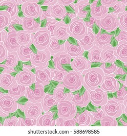 Vintage dog rose pattern. Flower background. Wild rose design. Hand drawn background with dogrose flowers. Flower card with dog rose. Abstract pink roses and green leaves sketch.