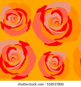 Vintage dog rose pattern on orange background. Abstract flower card with dog rose. Hand drawn background with dogrose flowers. Flower seamless pattern. Wild rose design. Sketch with wild roses.