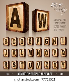 Vintage Domino Style Alphabet 3D with distressed antique look. Shadows are transparent so ready to be placed everywhere