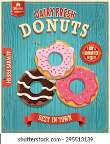 Vintage donut with coffee poster design