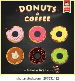 Vintage donut with coffee poster design