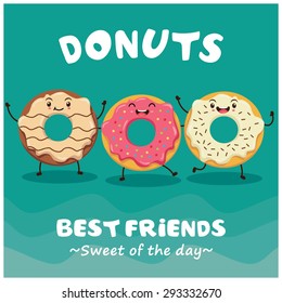 Vintage donuts cartoon character poster design