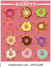 Vintage donuts character poster design set