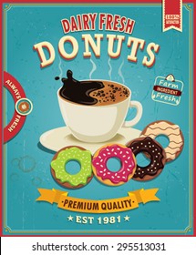 Vintage donuts with coffee poster design