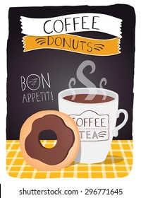Vintage donuts with coffee poster design