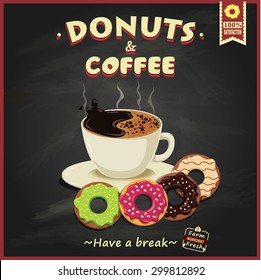 Vintage donuts and coffee poster design