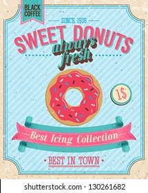 Vintage Donuts Poster. Vector illustration.
