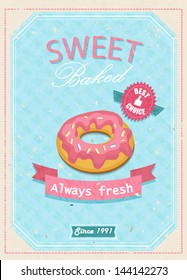 Vintage Donuts Poster. Vector illustration.