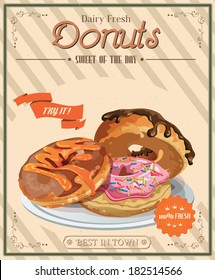 Vintage Donuts Poster. Vector illustration.