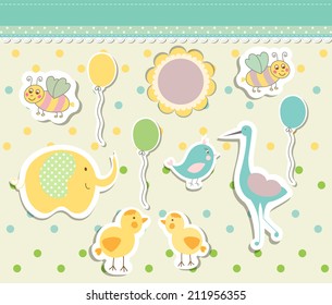 Vintage doodle baby toys for greeting card vector eps 10