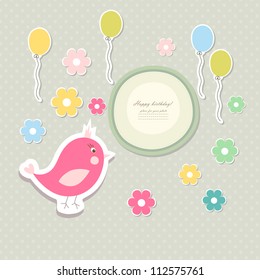 Vintage doodle bird for frame vector eps 8