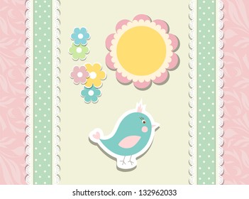 Vintage doodle bird for frame vector eps 10