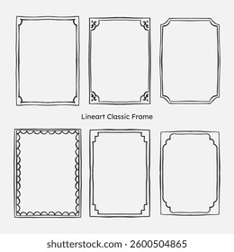 vintage doodle border frame set. border for photo frame, wedding card, birthday invitation. line art style