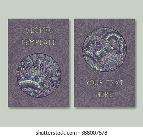 Vintage doodle card template set. Vector illustration