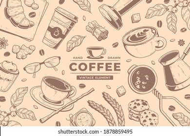 vintage doodle coffee element background