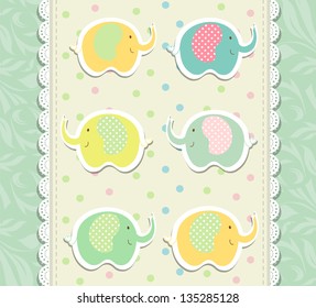 Vintage doodle elephants for frame wallpaper vector eps 10