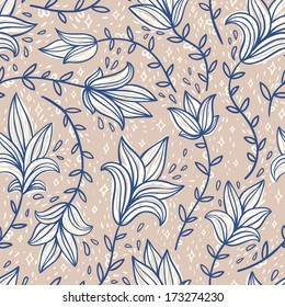Vintage doodle flowers seamless pattern