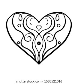 Vintage doodle Heart. Vector Decorative hand drawing graphic Love element for Valentines Day, Weddind design, posters. Black and white