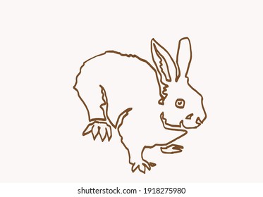 Vintage doodle illustration of rabbit,sepia background,line art