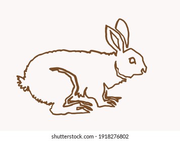 Vintage doodle illustration of rabbit,sepia background,lined art