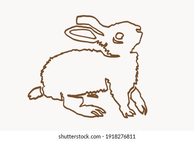Vintage doodle illustration of rabbit,sepia background,lined art