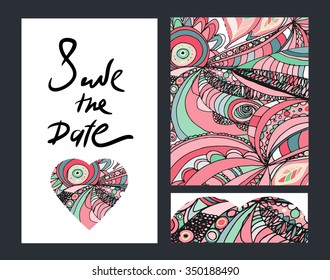 Vintage  doodle invitation. Save the date design. Hand drawn vector illustration