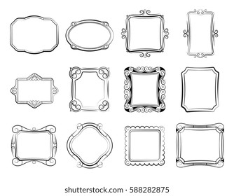 Vintage doodle picture frames, hand drawn photoframes vector set