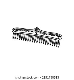 Vintage doodle scallop. Retro hand drawn hairbrush. Scribble hair comb isolated. Vector illustration of a female accessory for creating hairstyles.
