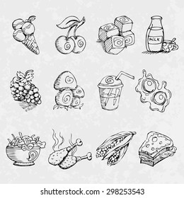 Vintage doodle sketch food icons