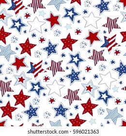 Vintage doodle stars seamless pattern on white background