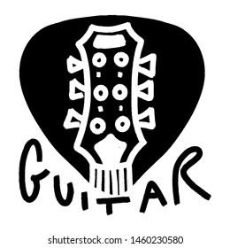 Vintage doodle styled guitar template. Music hand-drawn grunge  icon or logo for audio store branding and identity.